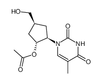 (+/-)-1-((1α,2β,4α)-2-(acetyloxy)-4-(hydroxymethyl)cyclopentyl)-5-methyl-2,4(1H,3H)-pyrimidinedione Structure