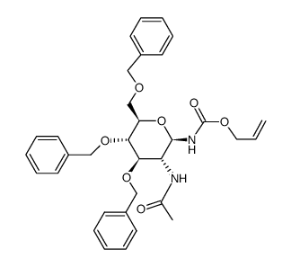 2-acetamido-3,4,6-tri-O-benzyl-1-N-allyloxycarbonyl-2-deoxy-β-D-glucopyranosylamine结构式