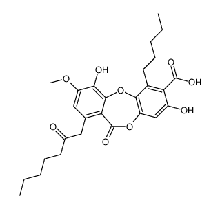 4,8-Dihydroxy-3-methoxy-11-oxo-1-(2-oxoheptyl)-6-pentyl-11H-dibenzo[b,e][1,4]dioxepin-7-carboxylic acid structure