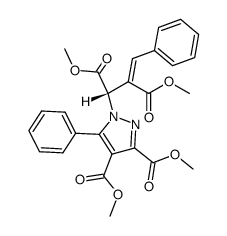 1-(1,2-bis-methoxycarbonyl-3-phenyl-allyl)-5-phenyl-1H-pyrazole-3,4-dicarboxylic acid dimethyl ester结构式