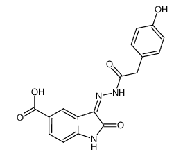 (3Z)-3-{[2-(4-hydroxy-phenyl)-acetyl]-hydrazono}-(3Z)-2-oxo-2,3-dihydro-1H-indole-5-carboxylic acid Structure