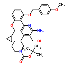 3-[2-Amino-6-[2-(cyclopropylmethoxy)-6-[(4-methoxyphenyl)methoxy]phenyl]-3-(hydroxymethyl)-4-pyridinyl]-1-piperidinecarboxylic acid tert-butyl ester结构式