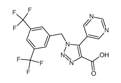 1-(3,5-bis-trifluoromethyl-benzyl)-5-pyrimidin-5-yl-1H-[1,2,3]triazole4-carboxylic acid结构式