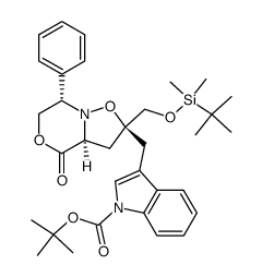 (2S,5S,8aS)-2-[(tert-butyl(dimethyl)silyloxy)methyl]-2-[(1-(tert-butoxycarbonyl)indol-3-yl)methyl]-2-(hydroxymethyl)-5-phenyl-1,5,6,8a-tetrahydro-3,7-dioxaindolizin-8(2H)-one Structure