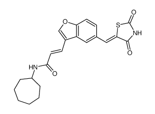 N-cycloheptyl-3-{5-[(2,4-dioxo-1,3-thiazolidin-5-ylidene)methyl]-1-benzofuran-3-yl}-acrylamide Structure