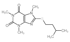 1H-Purine-2,6-dione, 3,7-dihydro-1,3, 7-trimethyl-8-[ (3-methylbutyl)thio]- Structure