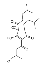 potassium,(1R,5S)-2-hydroxy-3-(3-methylbutanoyl)-5-(3-methylbutyl)-1-(4-methylpentanoyl)-4-oxocyclopent-2-en-1-olate结构式