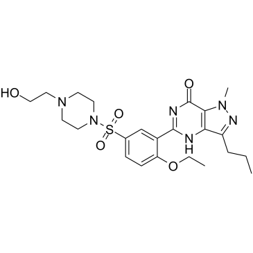 5-(2-乙氧基-5-((4-(2-羟乙基)哌嗪-1-基)磺基)苯基)-1-甲基-3-丙基-1,6-二氢-7H-吡唑啉[4,3-d]嘧啶-7-酮结构式