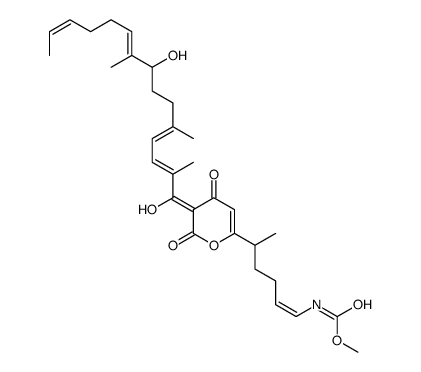 [5-[4-Hydroxy-3-(8-hydroxy-2,5,9-trimethyl-1-oxo-2,4,9,12-tetradecatetrenyl)-2-oxo-2H-pyran-6-yl]-1-hexenyl]carbamic acid methyl ester结构式
