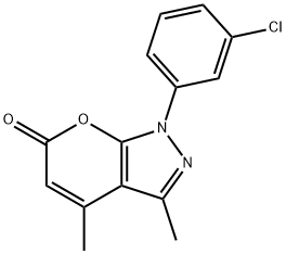 1-(3-氯苯基)-3,4-二甲基吡喃并[2,3-c]吡唑-6(1H)-酮结构式