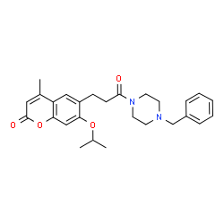 6-[3-(4-benzylpiperazin-1-yl)-3-oxopropyl]-4-methyl-7-(propan-2-yloxy)-2H-chromen-2-one结构式