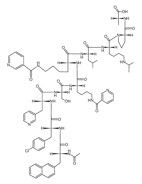 LHRH, N-Ac-2-naphthyl-Ala(1)-4-chloro-Phe(2)-pyridyl-Ala(3)-nicotinyl-Lys(5,6)-isopropyl-Lys(8)-AlaNH2(10)-结构式