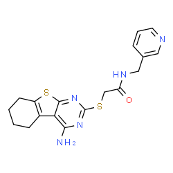 2-((4-amino-5,6,7,8-tetrahydrobenzo[4,5]thieno[2,3-d]pyrimidin-2-yl)thio)-N-(pyridin-3-ylmethyl)acetamide结构式
