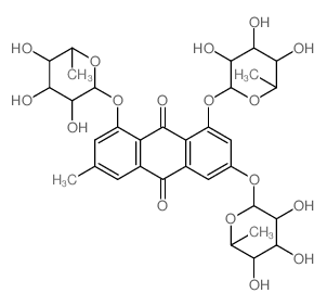 3-methyl-1,6,8-tris[(3,4,5-trihydroxy-6-methyl-oxan-2-yl)oxy]anthracene-9,10-dione结构式