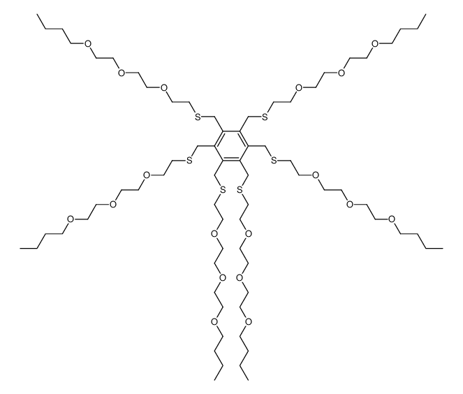 1,2,3,4,5,6-Hexakis-{2-[2-(2-butoxy-ethoxy)-ethoxy]-ethylsulfanylmethyl}-benzene Structure