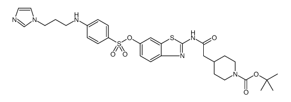 1-Piperidinecarboxylic acid, 4-[2-[[6-[[[4-[[3-(1H-imidazol-1-yl)propyl]amino]phenyl]sulfonyl]oxy]-2-benzothiazolyl]amino]-2-oxoethyl]-, 1,1-dimethylethyl ester Structure