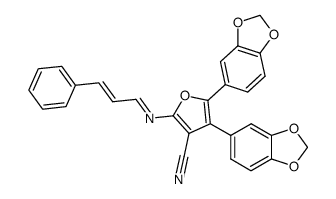 4,5-Bis-benzo[1,3]dioxol-5-yl-2-[(E)-3-phenyl-prop-2-en-(Z)-ylideneamino]-furan-3-carbonitrile结构式