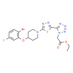 Ethyl 2-(5-(5-(4-(2-bromo-5-fluorophenoxy)piperidin-1-yl)-1,3,4-thiadiazol-2-yl)-1H-tetrazol-1-yl)acetate结构式