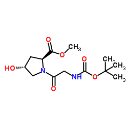 (2S,4R)-N-tert-butoxycarbonylaminoacetyl-4-hydroxyproline methyl ester结构式