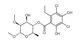 (2R,3S,4S,5S,6S)-4-hydroxy-5,6-dimethoxy-2-methyltetrahydro-2H-pyran-3-yl 3,5-dichloro-2-ethyl-4,6-dihydroxybenzoate结构式