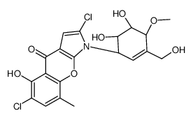 2,6-dichloro-1-[(1R,4R,5R,6S)-5,6-dihydroxy-3-(hydroxymethyl)-4-methoxycyclohex-2-en-1-yl]-5-hydroxy-8-methylchromeno[2,3-b]pyrrol-4-one结构式