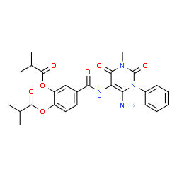 Propanoic acid,2-methyl-,4-[[(6-amino-1,2,3,4-tetrahydro-3-methyl-2,4-dioxo-1-phenyl-5-pyrimidinyl)amino]carbonyl]-1,2-phenylene ester (9CI) picture