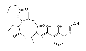 8-ethyl-3-[[3-(formylamino)salicyloyl]amino]-2,6-dimethyl-4,9-dioxo-1,5-dioxonan-7-yl butyrate结构式