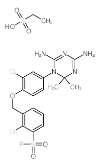 2-chloro-3-[[2-chloro-4-(4,6-diamino-2,2-dimethyl-1,3,5-triazin-1-yl)phenoxy]methyl]benzenesulfonyl fluoride; ethanesulfonic acid结构式