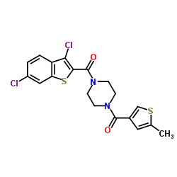 Piperazine, 1-[(3,6-dichlorobenzo[b]thien-2-yl)carbonyl]-4-[(5-methyl-3-thienyl)carbonyl]- (9CI)结构式