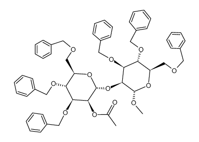 methyl O-(2-O-acetyl-3,4,6-tri-O-benzyl-α-D-mannopyranosyl)-(1[*]2)-3,4,6-tri-O-benzyl-α-D-mannopyranoside结构式
