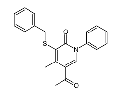 5-acetyl-3-benzylsulfanyl-4-methyl-1-phenylpyridin-2-one结构式