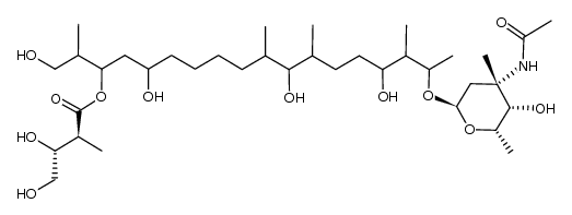 17-(((2R,4S,5S,6S)-4-acetamido-5-hydroxy-4,6-dimethyltetrahydro-2H-pyran-2-yl)oxy)-1,5,11,15-tetrahydroxy-2,10,12,16-tetramethyloctadecan-3-yl (2S,3R)-3,4-dihydroxy-2-methylbutanoate结构式