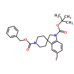 1'-benzyl 1-tert-butyl 5-fluorospiro[indoline-3,4'-piperidine]-1,1'-dicarboxylate结构式