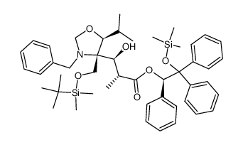 (R)-1,2,2-triphenyl-2-((trimethylsilyl)oxy)ethyl (2R,3S)-3-((4S,5S)-3-benzyl-4-(((tert-butyldimethylsilyl)oxy)methyl)-5-isopropyloxazolidin-4-yl)-3-hydroxy-2-methylpropanoate Structure