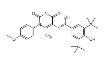 Benzamide,N-[6-amino-1,2,3,4-tetrahydro-1-(4-methoxyphenyl)-3-methyl-2,4-dioxo-5-pyrimidinyl]-3,5-bis(1,1-dimethylethyl)-4-hydroxy- Structure