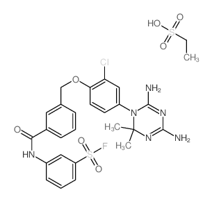 3-[[3-[[2-chloro-4-(4,6-diamino-2,2-dimethyl-1,3,5-triazin-1-yl)phenoxy]methyl]benzoyl]amino]benzenesulfonyl fluoride; ethanesulfonic acid structure