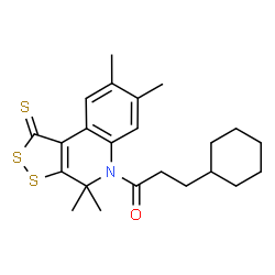3-cyclohexyl-1-(4,4,7,8-tetramethyl-1-thioxo-1,4-dihydro-5H-[1,2]dithiolo[3,4-c]quinolin-5-yl)propan-1-one structure