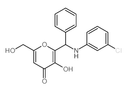 2-[[(3-chlorophenyl)amino]-phenyl-methyl]-3-hydroxy-6-(hydroxymethyl)pyran-4-one Structure