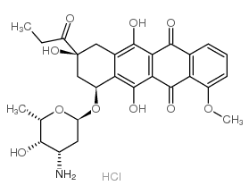 10-((3-Amino-2,3,6-trideoxy-alpha-L-lyxo-hexopyranosyl)oxy)-7,8,9,10-tetrahydro-6,8,11-trihydroxy-1-methoxy-8-(1-oxopropyl)-5,12-naphthacenedione hydrochloride, (8S-cis)- Structure