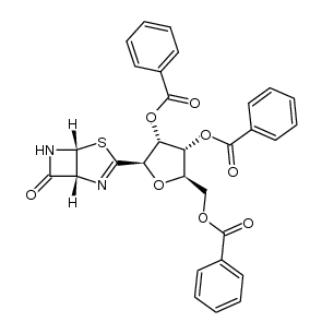 (1R,5R)-3-(2',3',5'-tri-O-benzoyl-β-D-ribofuranosyl)-4-thia-2,6-diazabicyclo[3.2.0]hept-2-en-7-one结构式