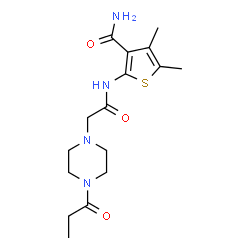 1-Piperazineacetamide,N-[3-(aminocarbonyl)-4,5-dimethyl-2-thienyl]-4-(1-oxopropyl)-(9CI) picture