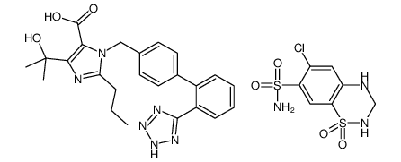 6-chloro-1,1-dioxo-3,4-dihydro-2H-1λ6,2,4-benzothiadiazine-7-sulfonamide,5-(2-hydroxypropan-2-yl)-2-propyl-3-[[4-[2-(2H-tetrazol-5-yl)phenyl]phenyl]methyl]imidazole-4-carboxylic acid Structure