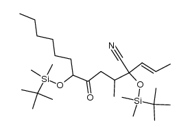 (E)-2-(tert-Butyldimethylsilyloxy)-2-[4-(tert-butyldimethylsilyloxy)-1-methyl-3-oxodecyl]-3-pentennitril结构式