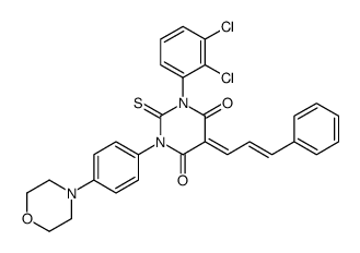 (5Z)-1-(2,3-dichlorophenyl)-3-(4-morpholin-4-ylphenyl)-5-[(E)-3-phenylprop-2-enylidene]-2-sulfanylidene-1,3-diazinane-4,6-dione结构式