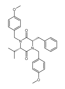 (3S,6S)-N,N'-bis-(4-methoxybenzyl)-3-benzyl-6-isopropyl-piperazine-2,5-dione Structure