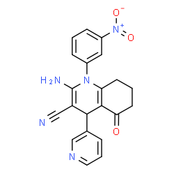 2-amino-1-{3-nitrophenyl}-5-oxo-4-(3-pyridinyl)-1,4,5,6,7,8-hexahydro-3-quinolinecarbonitrile结构式