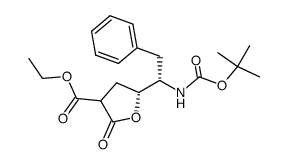 3-carbethoxy-5(R)-(1'-(S)-((tert-butyloxycarbonyl)amino)-2-phenylethyl)dihydrofuran-2(3H)-one结构式