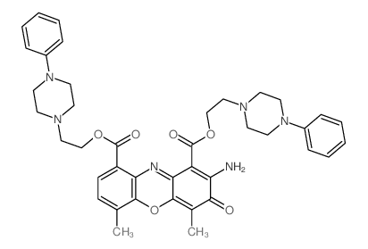 3H-Phenoxazine-1,9-dicarboxylicacid, 2-amino-4,6-dimethyl-3-oxo-, 1,9-bis[2-(4-phenyl-1-piperazinyl)ethyl]ester structure