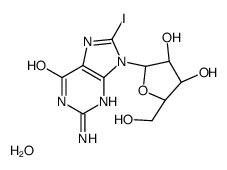 2-amino-9-[(2R,3R,4S,5R)-3,4-dihydroxy-5-(hydroxymethyl)oxolan-2-yl]-8-iodo-3H-purin-6-one,hydrate结构式