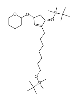 (1S*,4R*)-1-[dimethyl-(t-butyl)silyloxy]-2-[7-[dimethyl-(t-butyl)silyloxy]heptyl]-4-(tetrahydropyran-2-yloxy)cyclopent-2-ene Structure